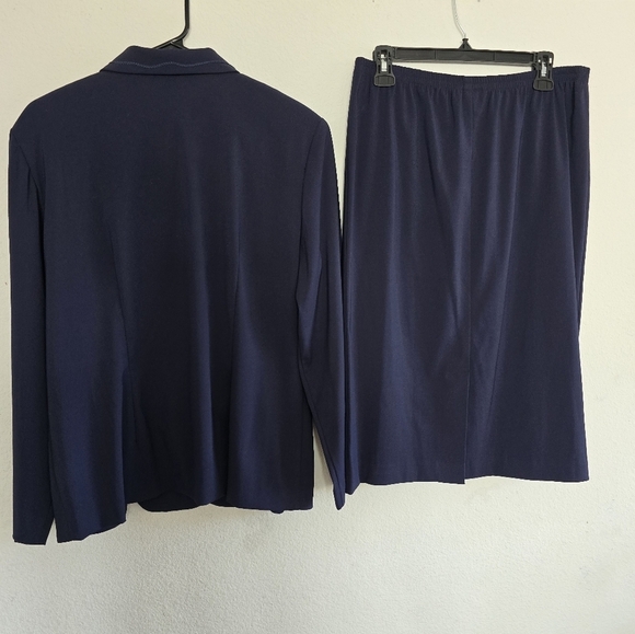 VTG Leslie Fay 2Piece Skirt Suit 16 Blue Long Sleeve Button Up Double Breasted - Picture 12 of 16